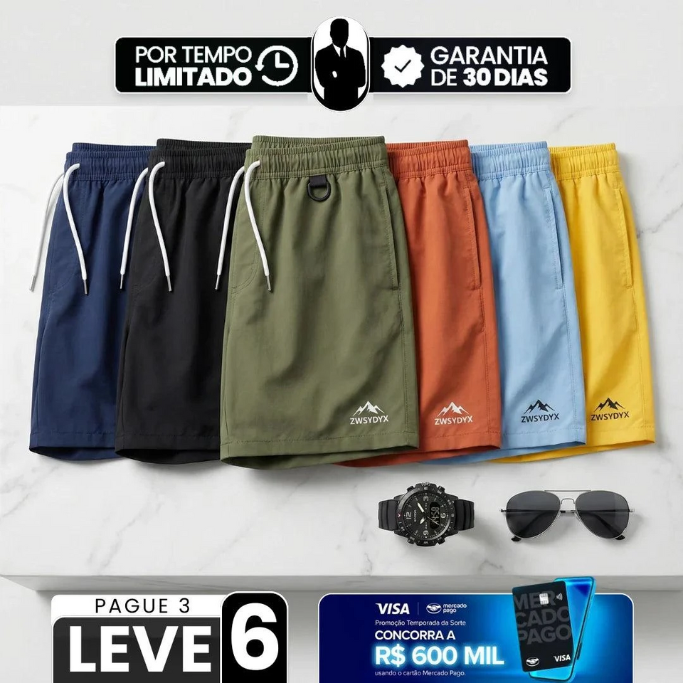 [Leve 6 Pague Só 3] Bermuda Masculina Altrox em Nylon Leve e Poliéster + BRINDES
