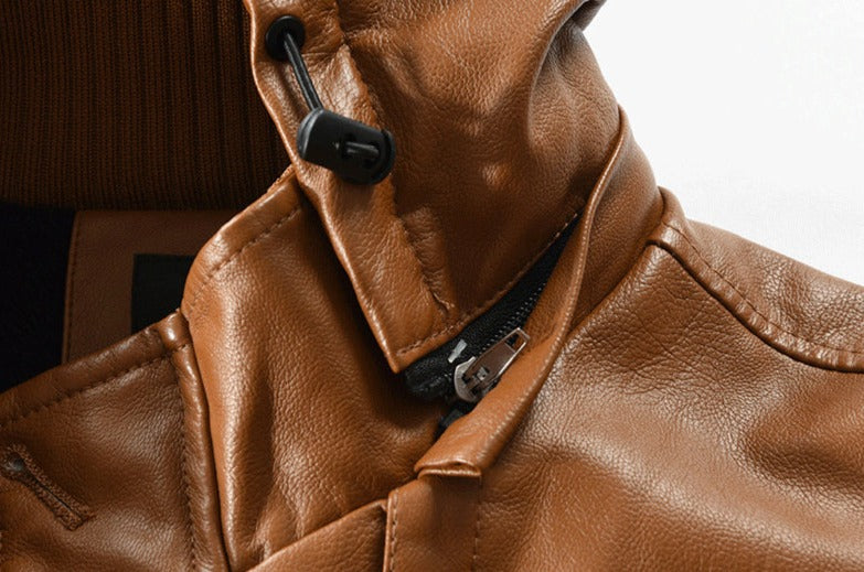 Jaqueta Longa de Couro com Capuz Masculina Bellaro®