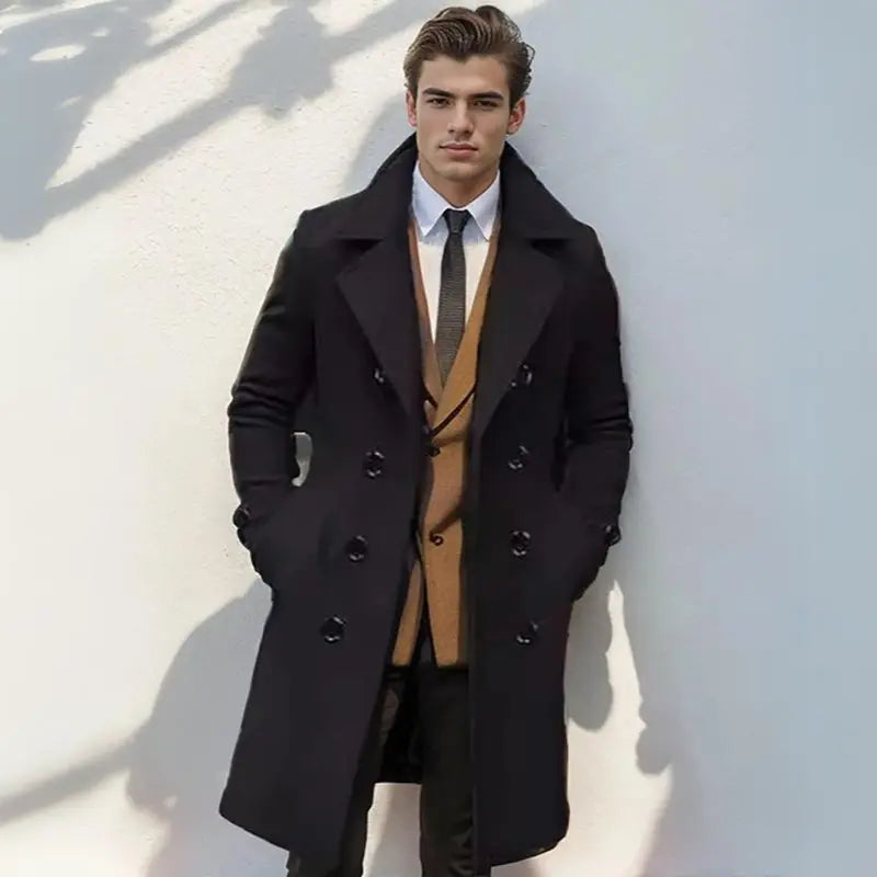 Sobretudo Longo Transpassado de Lã Masculino Bellaro®