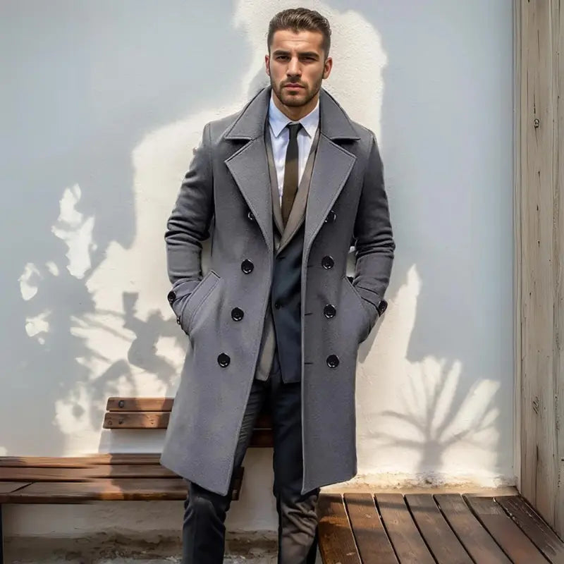 Sobretudo Longo Transpassado de Lã Masculino Bellaro®