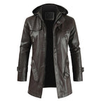 Jaqueta Longa de Couro com Capuz Masculina Bellaro®