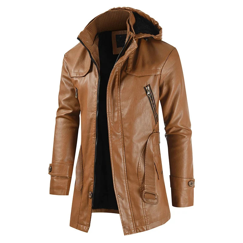 Jaqueta Longa de Couro com Capuz Masculina Bellaro®