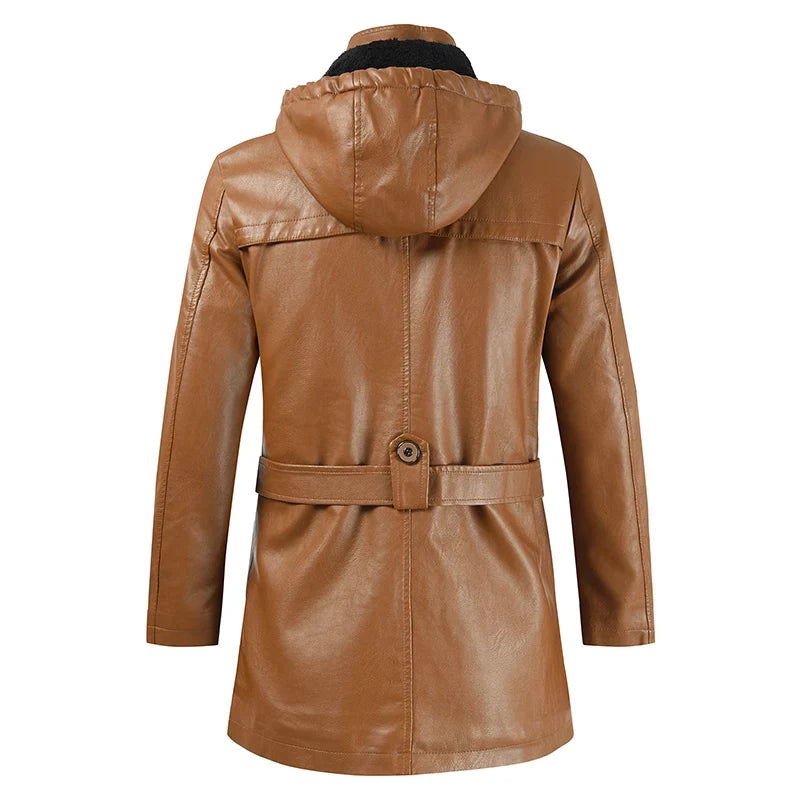 Jaqueta Longa de Couro com Capuz Masculina Bellaro®